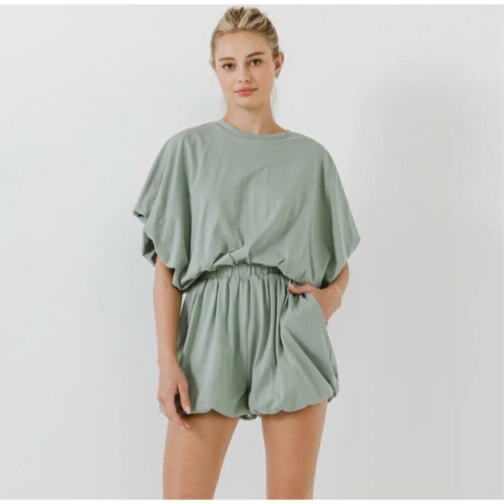 Grey Lab Los Angeles loungewear sage green comfy casual XS romper